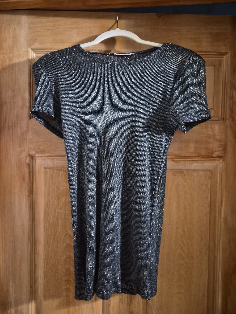 Zara Shimmery Ribbed Short-Sleeve Crop Top - Black